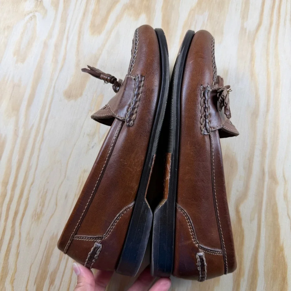Johnston & Murphy Passport Mens Brown Leather Woven Tassel Loafers 8.5 D 20-6180